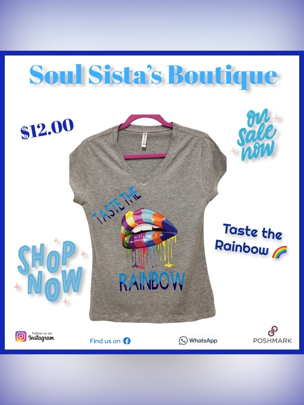 Gray V-Neck Tee with Colorful Rainbow Lips Graphic - Picture 4 of 6